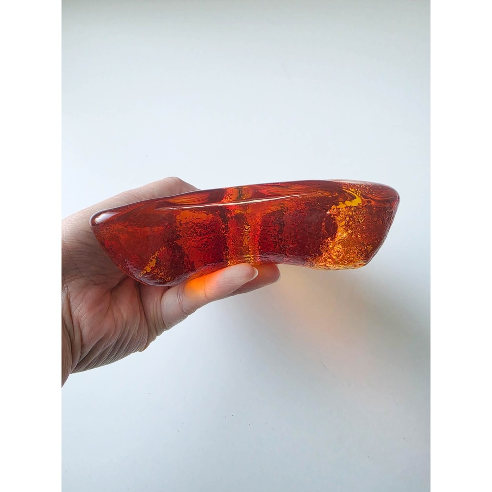 Vintage MCM Blenko Amoeba Amber Red Glass Biomorphic 2 Hole Candle Holder - Picture 6 of 9